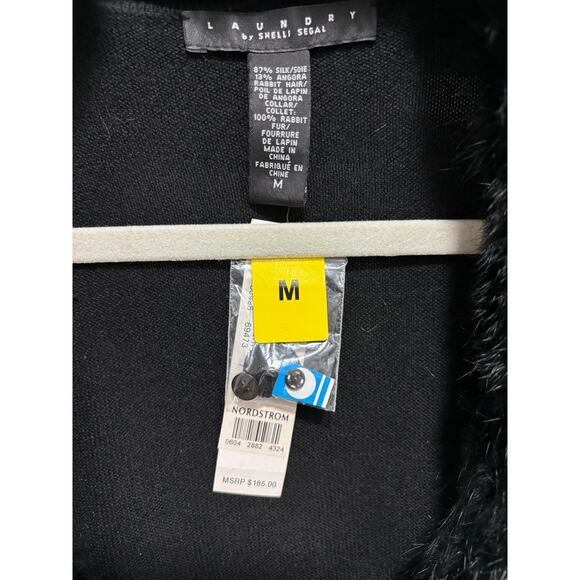 Silk Knit Crop Cardigan Sweater Real Fur Collar Whimsical Goth Fairy sz M New - Picture 2 of 3